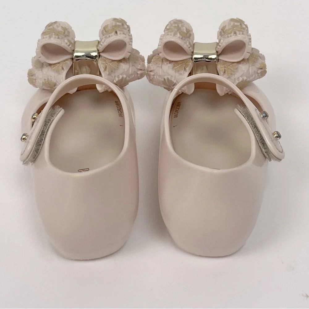 Mini Melissa Ultragirl Sweet Beige & Gold Maryjane style baby girl shoes, 7.